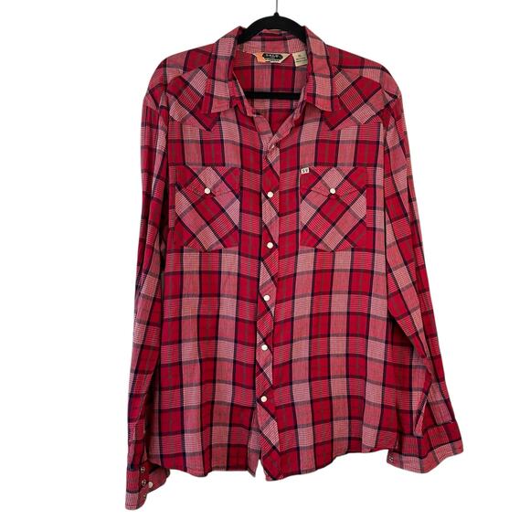 Salt Valley Western Red Plaid Pearl Snap Button Down Long Sleeve Shirt sz XL - Picture 1 of 9